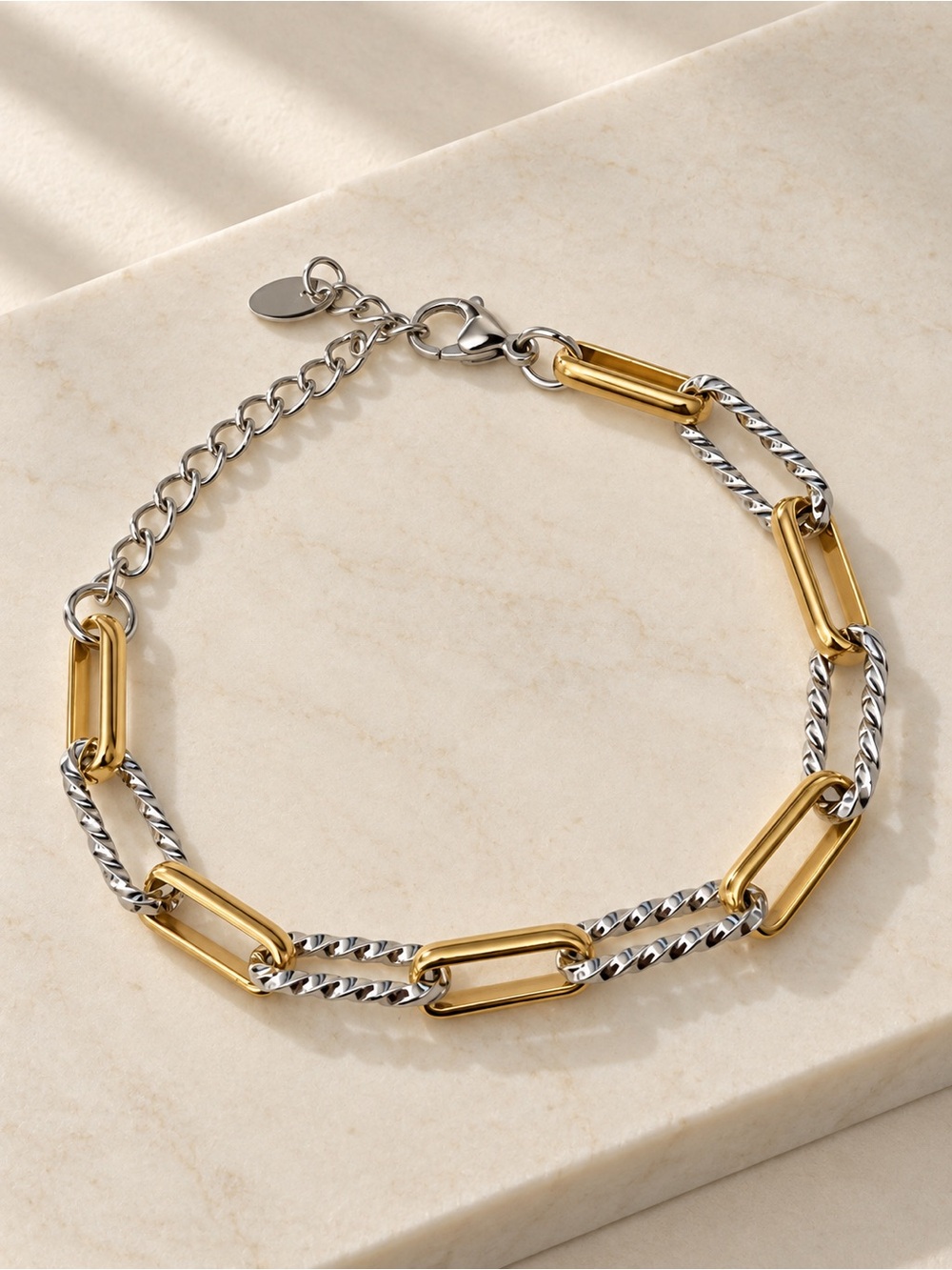 Two-Tone Gold Plated & Stainless Steel Linked Chain Bracelet